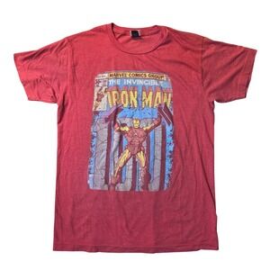 Y2K Marvel‎ Men Iron Man Invincible Comic Issue 100 Graphic T-Shirt Red Sz Med